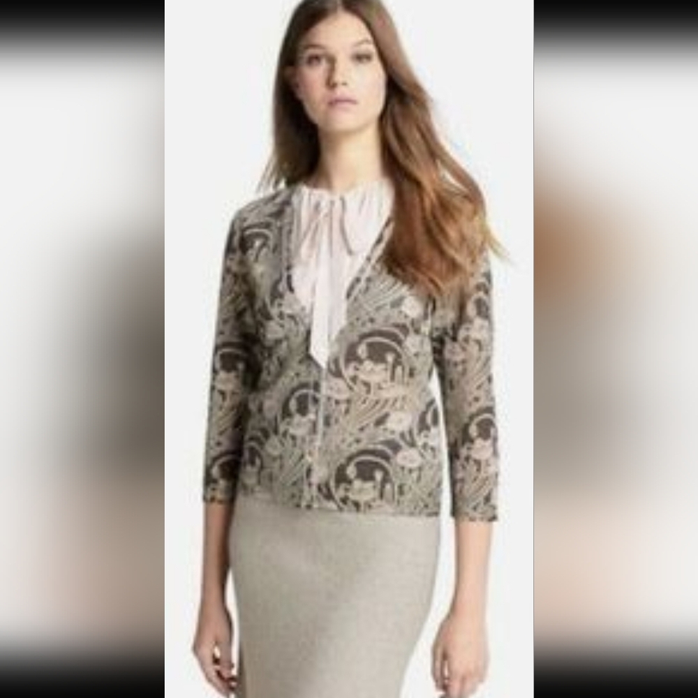Tory Burch Coconut Curving Floral Combo Vanessa Cardigan Size M NWT $295